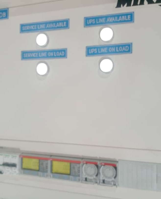 Lighting distribution panel with service and UPS indicators